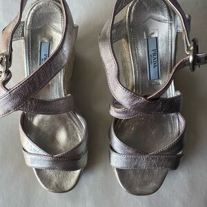 Prada Women's Silver Wedge Sandals